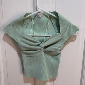 Green Sweetheart Neck Cap Sleeve Knit Top